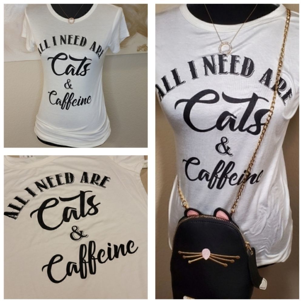 Graphic T-Shirts Cats "All I need is my Cats &Caffeine t-shirt"